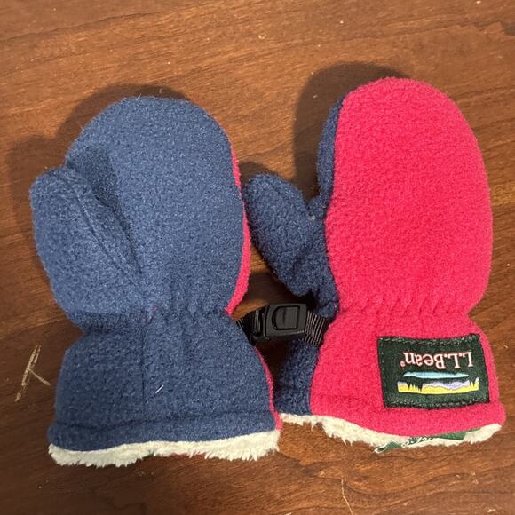 LL Bean Baby Toddler 6-12M Hat & Mitten Set Mountain Classic Fleece Color block - Picture 8 of 12